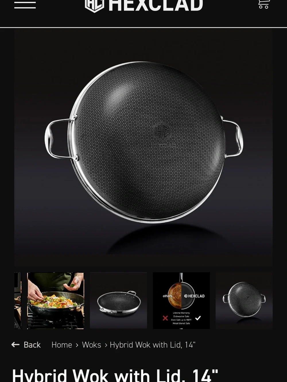 HexClad Stainless Steel Nonstick Wok with Lid - Silver